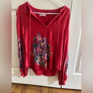 Anthropologie Red Floral Blouse